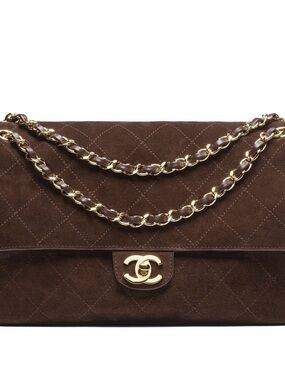 CHANEL Maxi “Souplissimo” Small Flap Bag Dark Brown Suede Gold Hardware